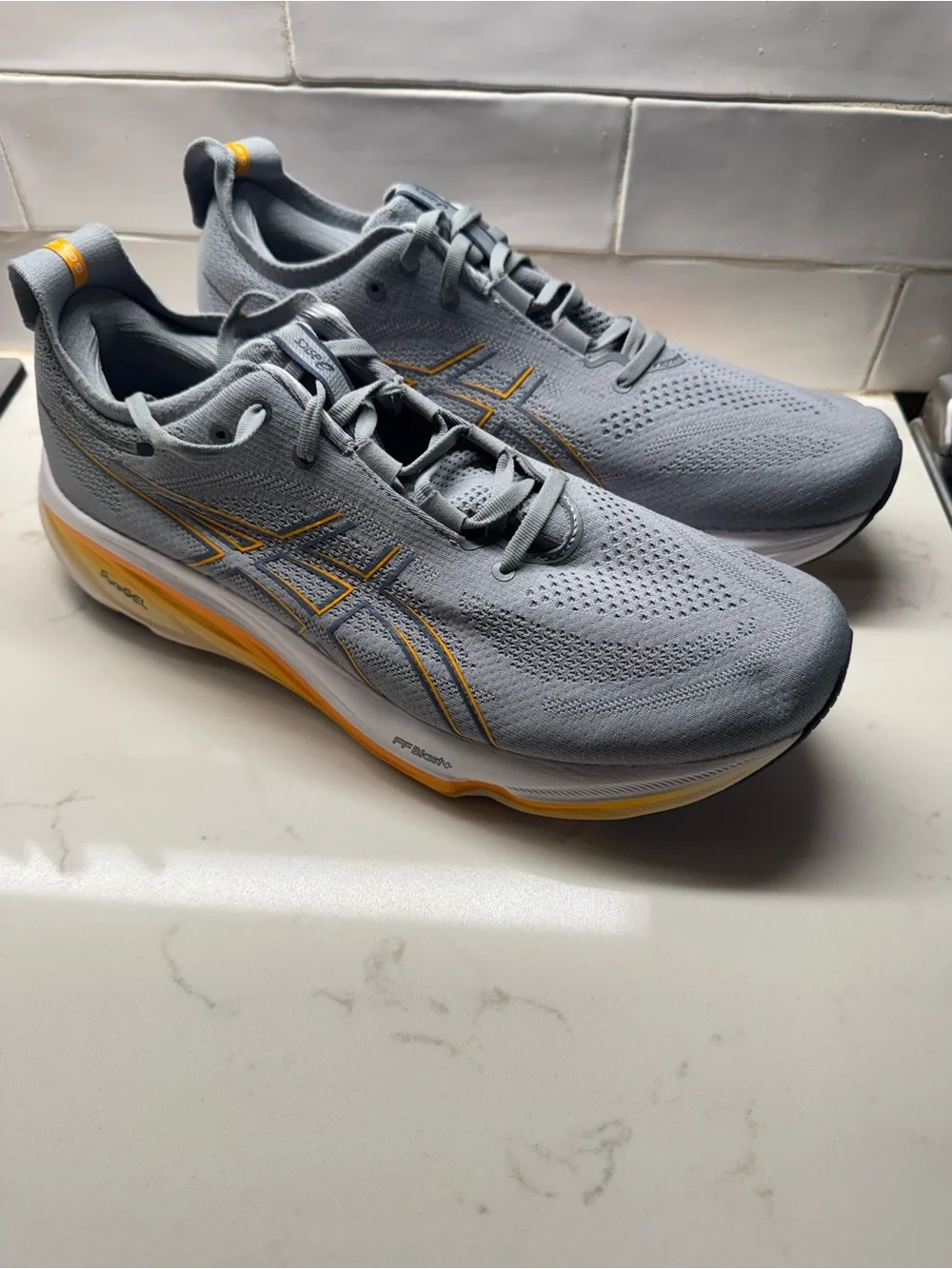 Asics Men's Athletic Running Shoes in Gray with Yellow Accents Size 13 Wide